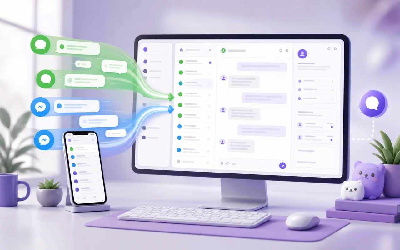 Unified customer inbox receiving green and blue chat streams from multiple channels